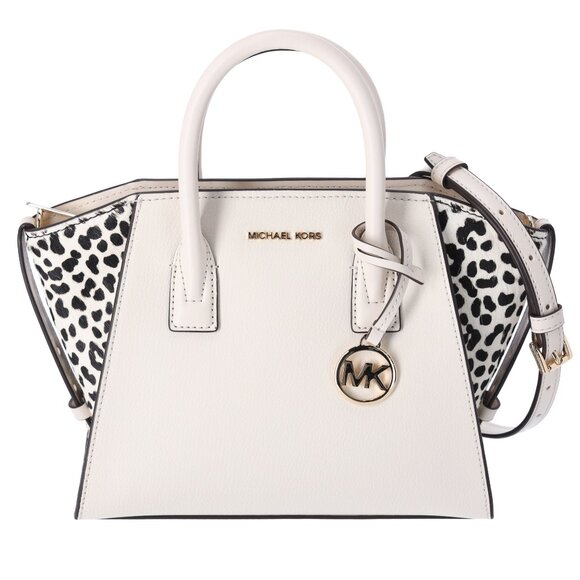 Michael Kors Avril Small Leather Cheetah Print Calf Hair Satchel Light Cream - Picture 1 of 6